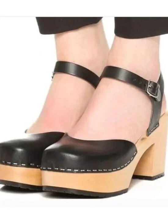 Hasbeen Women's Black Wooden Swedish Krillan Heels Size 41 (10.5) 1865 - Picture 2 of 16